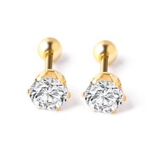 Simple Gold Color Classic 5MM Zircon Ear Stud Cuff Earrings for Women Men Trendy Round Crystal Stainless Steel Ear Jewelry 2024 - buy cheap