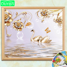 OUYIJIA cisnes pareja y flores de oro 5D DIY pintura de diamante cuadrado completo bordado de diamantes foto mosaico con diamantes de imitación pintura 2024 - compra barato