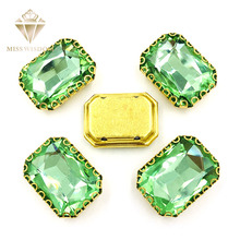 8X10/10X14/13x18mm diamantes de imitación para coser, base verde rectangular dorada con forma de encaje, garras de cristal, diamantes de imitación, accesorios Diy 2024 - compra barato