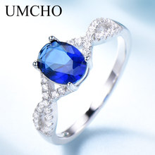 Женские свадебные кольца UMCHO с синим нано кубическим цирконием, из стерлингового серебра 925 пробы, романтичные вечерние кольца с драгоценными камнями для девочек, Подарочные ювелирные украшения 2024 - купить недорого