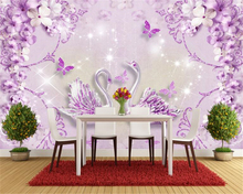 beibehang Interior senior 3d wallpaper noble gorgeous purple European style three-dimensional swan TV background papel de parede 2024 - buy cheap