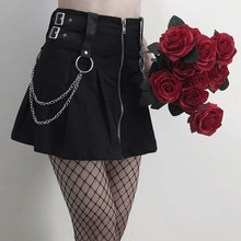 JIEZuoFang  Women Skirt Gothic Pleated Zipper Chain Decoration Punk Rock Streetwear Cool Slim Summer Female Black Mini Skirts 2024 - buy cheap