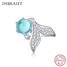 INBEAUT 100% 925 Sterling Silver Blue Zircon Mermaid Tear Beads fit Brand Bracelet White CZ FishTail Charms for Bangle Jewelry 2024 - buy cheap