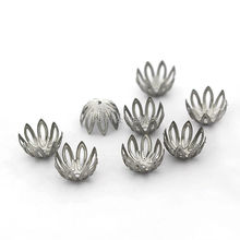 7.5x11.5mm Stainless Steel Filigree Hollow Flower Bead Cap 8 Prong Legs Connector Silver tone Spacer Beads DIY Finding Wholesale 2024 - buy cheap