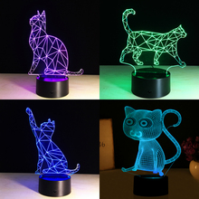 7 cores adorável andando gato 3d lâmpada de acrílico led night light usb sensor toque luz crianças quarto luz presente acenando gato 2024 - compre barato