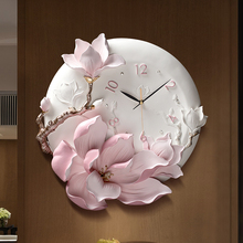 Reloj de pared minimalista moderno con relieve de peonías para el hogar, decoración de pared con estilo europeo, reloj silencioso para sala de estar, Mural artesanal 2024 - compra barato