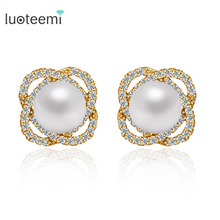 LUOTEEMI Design Charm Trendy Vintage Style Round AAA White Imitation Shell Pearl Stone Earrings for Women Bridal Wedding Jewelry 2024 - buy cheap
