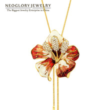 Neoglory strass flor esmalte longo corrente colares pingentes para mulher luz amarelo cor do ouro moda jóias 2020 ln1 ena1 2024 - compre barato