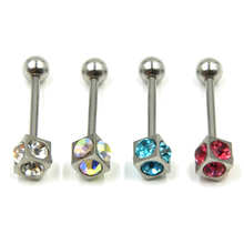 1Pc Surgical Steel CZ Crystal Square Barbell Tongue Rings Piercing Retainer Body Jewelry 14g 2024 - buy cheap