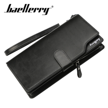 Baellerry-cartera larga con cremallera para hombre, portatarjetas de bolsillo para monedas, bolso de mano, color negro sólido 2024 - compra barato