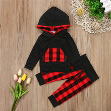 Newborn Infant Baby Girls Boys Clothes Fashion Casual Long Sleeve Hoodies Tops T shirt Plaid Long Pants Outfits 2024 - buy cheap