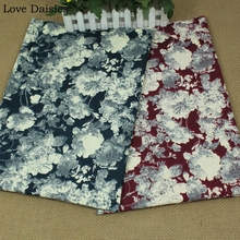 Cotton/Linen Imitation Batik Dyeing DARK RED BLUE White Flowers Fabric for DIY Cushion Apparel dress Tablecloth Craft Home Decor 2024 - buy cheap