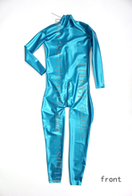 Bling latex Zentai metallic blue men's Fetish latex catsuit homme with back zip to abdomen 2024 - buy cheap