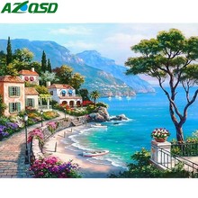 Azqsd pintura diamante scenic diamante bordado venda paisagem imagem completa de strass mar mediterrâneo mosaico a1093 2024 - compre barato