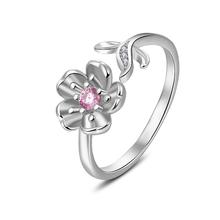 Everoyal-Anillos Chapado en plata para mujer, joyería bonita con flor de circón rosa, accesorios para dedos de mujer, tamaño abierto 2024 - compra barato