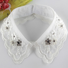Colar de pérola decorativo feminino, camisa vintage de algodão bordada branca removível com colar 2024 - compre barato