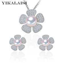 YIKALAISI-pendientes de plata de ley 925 para mujer, joyería de circonia cúbica de agua, conjunto de joyería de moda para mujer, Perla de 8-9-10mm 2024 - compra barato
