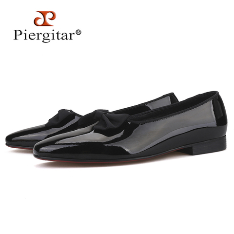 Piergitar 2019 Handmade men patent leather shoes with new bow-knot Fashion men loafers red bottom men's casual shoes plus size 2022 - buy cheap
