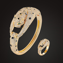 Lanruisha-Conjunto de joyería de lujo con diseño de leopardo y animal, brazalete con anillo de circonia 3a, ajuste de micro pavé, regalo de joyería clásico 2024 - compra barato