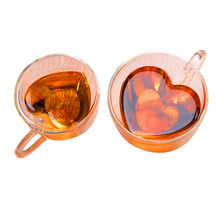 Романтические прозрачные двойные стеклянные кофейные чашки 180 мл/240 мл в форме сердца, чайная кружка с ручкой, термостойкая кофейная кружка, бокал для вина 2024 - купить недорого
