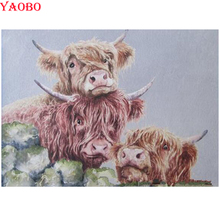 Full Square round Drill 5D Diy Diamond Painting Highland cows family 5d diamond Embroidery animal Cross Stitch Mosaic Picture 2024 - buy cheap