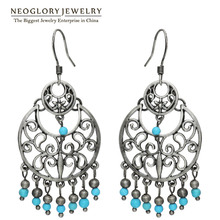 Neoglory Natural Stone Antique Silver Plated Drop Chandelier Earring For Women Vintage Fashion Jewelry 2020 New Arrival 2024 - buy cheap