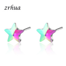 Zrhua nova chegada arco-íris prata cor cintilante estrela brincos para mulheres zircon branco rosa ouro cor brincos 2024 - compre barato