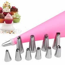 12PCS/Set Silicone Icing Piping Cream Pastry Bag + 10 Stainless Steel Nozzle Set DIY Cake Decorating Tips Bakeware Utensil 2024 - buy cheap
