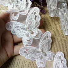 2 Yard White Butterfly Pearl Embroidered Lace Trim Ribbon Applique Sewing Craft Crochet Fabric Edging Trimmings Wedding 2024 - buy cheap