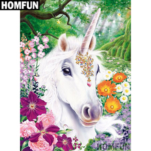 HOMFUN taladro cuadrado/redondo completo 5D DIY pintura de diamante "unicornio Animal" bordado punto de cruz 5D decoración del hogar regalo A04158 2024 - compra barato