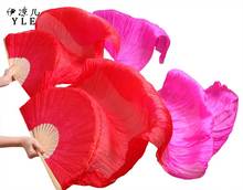 Abanicos del baile de seda Real de alta calidad, 1 par (mano izquierda + derecha), seda teñida hecha a mano, ventiladores de baile del vientre, rojo + rosa, 150/180x90cm, 100% 2024 - compra barato