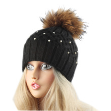 New Wool Beanie Women Real Natural Fur Pom Poms Hat Fashion Rabbit Fur Knitted Hat Girls Female Cap Winter Hats For Women 2024 - buy cheap