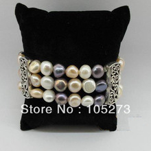 New Arriver Natural Mixes AA 8-9mm Freshwater Pearl Triple Strand Bracelet 7.5'' Fashion Pearl Jewelry Wholesale Free Silk Pouch 2024 - buy cheap