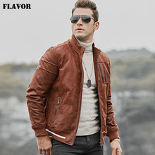 FLAVOR Men's Real Leather Jacket Men Pigskin Slim Fit Leather Coat with Standing Collar Rib Cuff 2024 - buy cheap