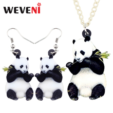 WEVENI Declaração Acrílico Chinês Panda Brincos Gota Dangle Colar Collar Novidade Animais Conjuntos de Jóias Presente Para As Mulheres Meninas Miúdo 2024 - compre barato
