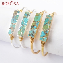 Pulseira borossa de cobre natural e turquesa, bracelete com revestimento dourado retangular azul, joias da moda 2024 - compre barato