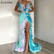 New High Fashion Mermaid Prom Dresses 2019 Long Feathers Side Split Arabic Evening Prom Party Gowns вечернее платье Custom 2024 - buy cheap