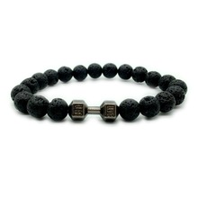 Black Lava Stone 8mm Black Stone Beads Fitness Dumbbell Bracelets Men's Energy DIY Barbell Jewelry Golden Silver Black Bracelet 2024 - buy cheap