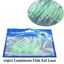 10PCS/Lot Artificial Durable Light Green Luminous Eel Fish Lures Worm Barbed Hook Baits Soft Plastic Rubber Fishing Accessories 2024 - buy cheap