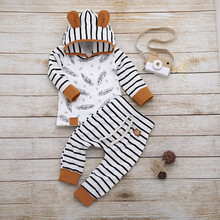 Newborn Baby Girl Boy clothes winter Hooded Long Sleeve T shirt Tops Feather Striped Pants Clothes Set conjunto new invierno 2024 - buy cheap