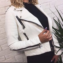 Women's Leather Jacket Motorcycle Autumn Long Sleeve Zipper Soft Faux Leather Jackets White Ladies Female Coats Outerwear 2024 - buy cheap