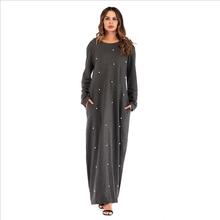 Vestido islámico de algodón con cuentas de diamantes para mujer, vestido elegante musulmán de abaya, longitud completa turca Jilbab Dubái, más grueso y cálido, wq1337 2024 - compra barato