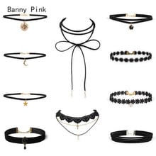 90'S Black Velvet Leather Choker Necklaces For Women Alloy Sun Moon Star Geo Pendant Choker Collar Set Fashion Jewelry Colliers 2024 - buy cheap