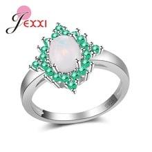 Genuine 925 Sterling Silver Cream White Fire Opal Ring With Green Rhinestones Women Wedding Anniversary Christmas Gifts 2024 - buy cheap