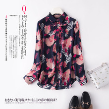 2019 Spring Floral Printed Crepe de Chine Silk Shirt Female Silk Temperament Comfortable Fashion All-Match Leisure Shirt 2024 - buy cheap