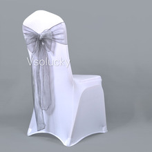 Cubierta de lazo para silla, Organza pura, gris/plata oscura, decoración para fiesta de boda, Navidad, cumpleaños y ducha, 100 Uds./lote 2024 - compra barato