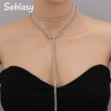 Seblasy lindo colares vara com corrente de clavícula de cristal com suéter longo tatuagem para mulheres colares de gargantilha joias 2024 - compre barato