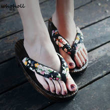 WHOHOLL Women Sandals Wooden Flip-flops Female Summer Wedge Sandals for Female Antiskid Beach Shoes Japanese Geta Clogs Women 2024 - buy cheap