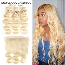 Rebecca 613 блонд, пучки с фронтальной индийскими волосами Remy, блонд, человеческие волосы, объемная волна, 3 пучка с кружевной фронтальной застежкой 2024 - купить недорого
