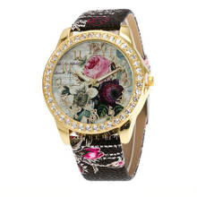Часы наручные женские кварцевые с розовым рисунком, из ПУ кожи 2024 - купить недорого